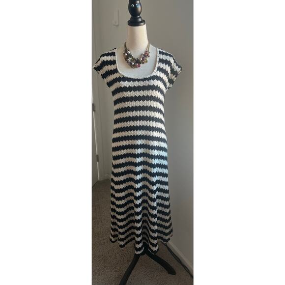 NWT Zara Limited Edition Black/Cream Striped Long Contrast Crochet Knit Dress L - Picture 2 of 10